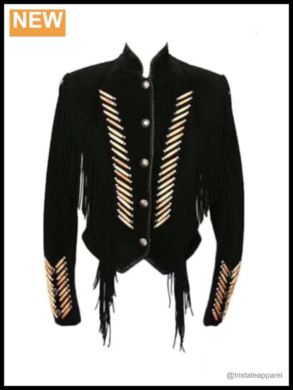 Western Cowgirl Suede Leather Jacket Fringed Bone Buttoned Coat